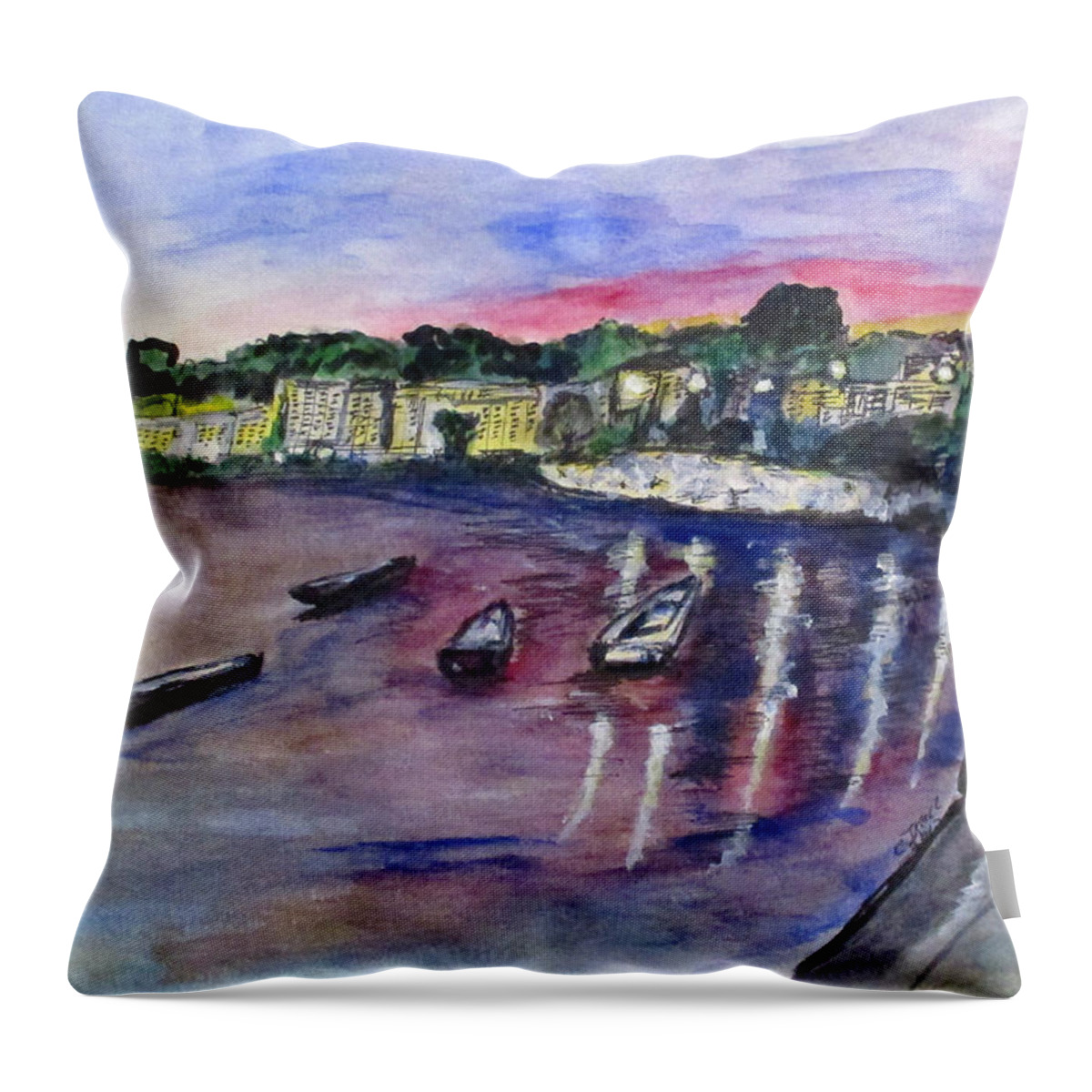 Seascape Throw Pillow featuring the painting Luogo Mergellina, Napoli by Clyde J Kell