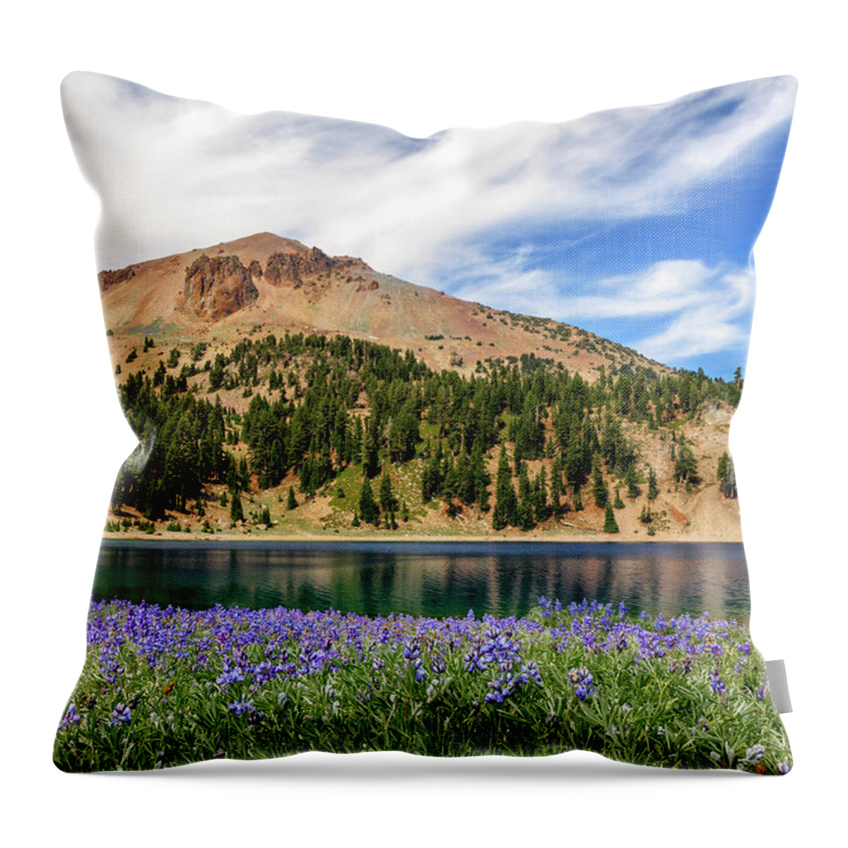 Mount Lassen Throw Pillow featuring the photograph Lupines Lake And Lassen by James Eddy