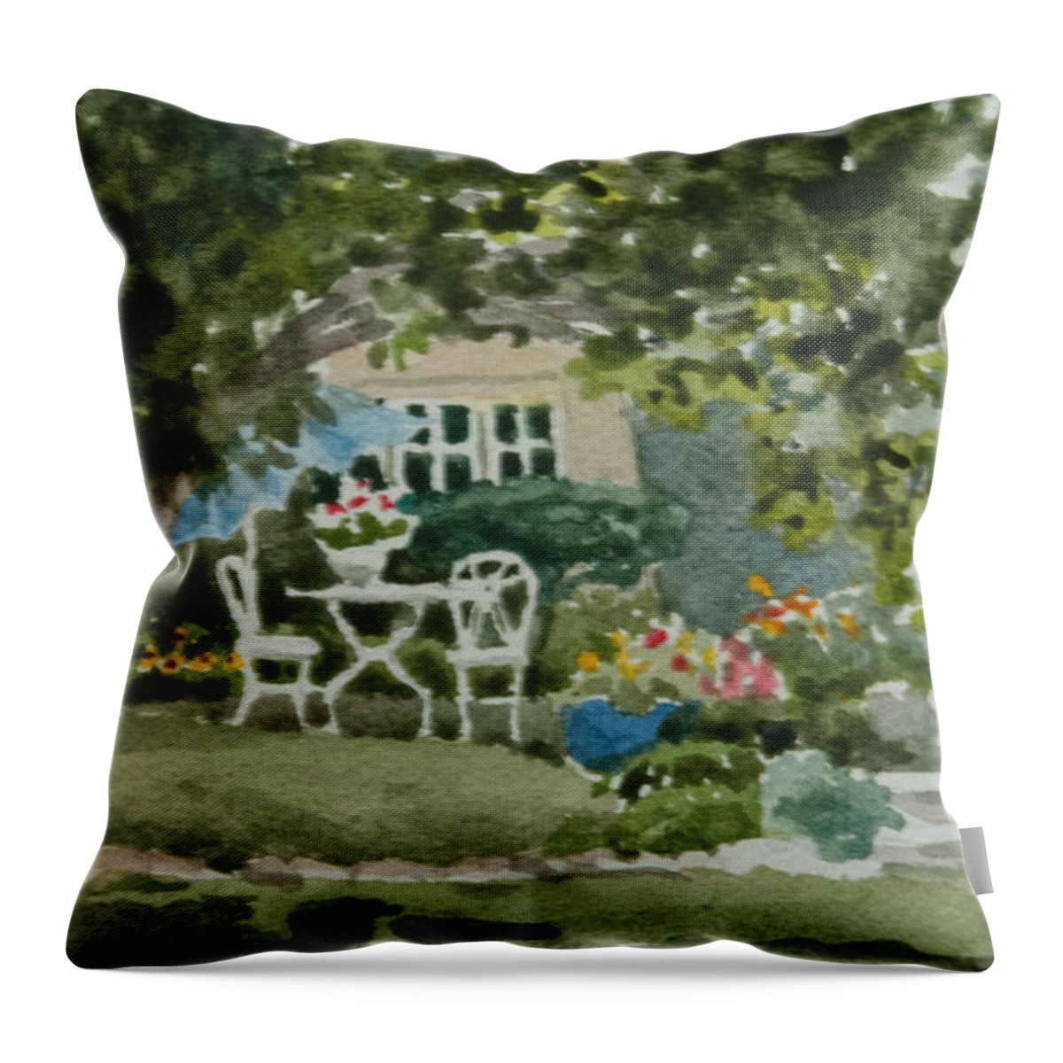 Landscape Throw Pillow featuring the painting Lura's House by Heidi E Nelson