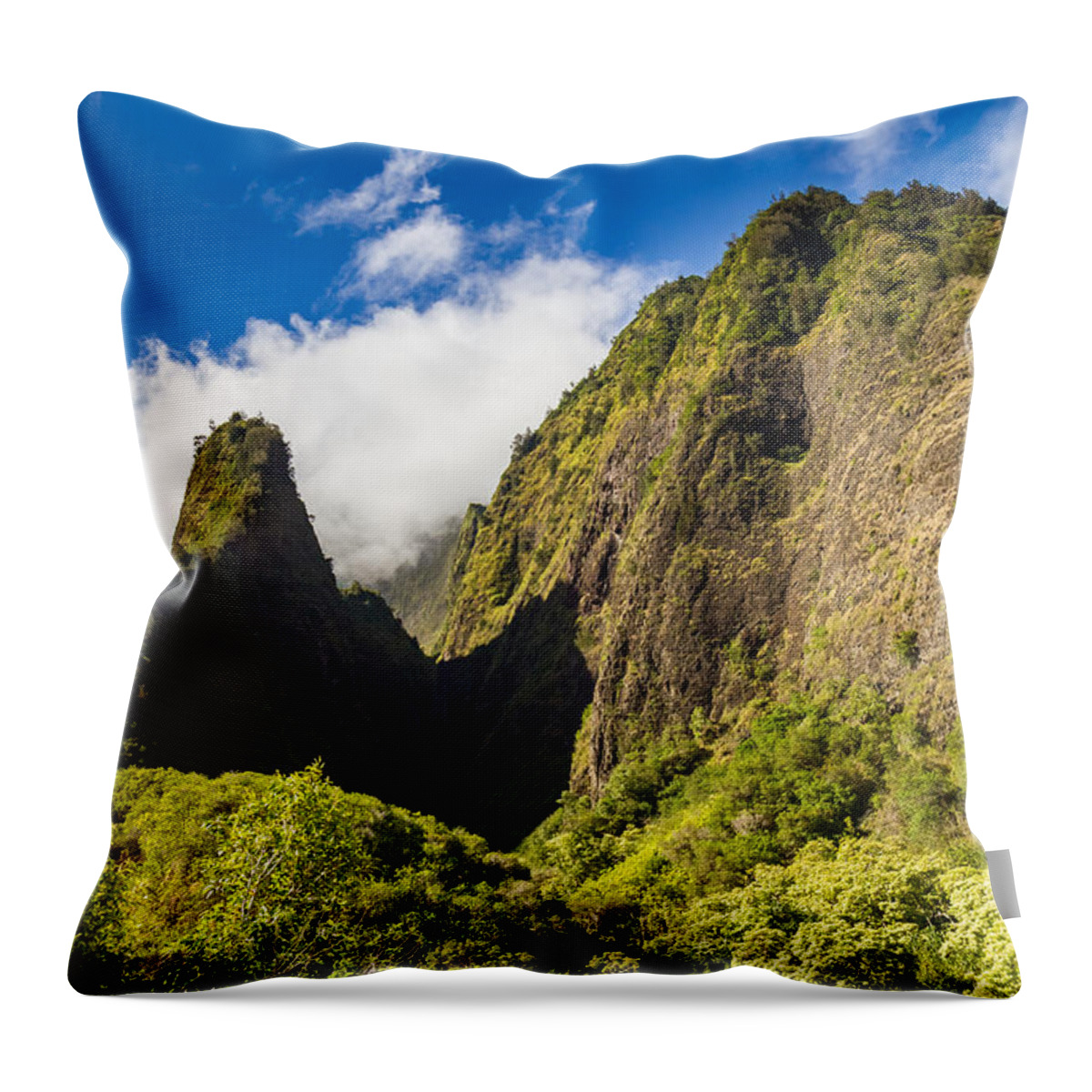 Maui Throw Pillow featuring the photograph Lush Iao Needle Maui by Pierre Leclerc Photography