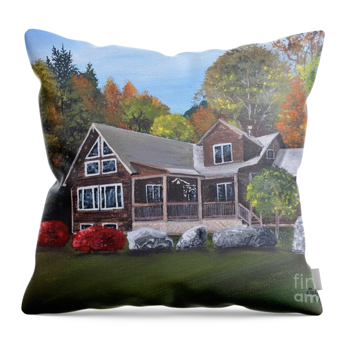  Lussier Home Throw Pillow featuring the painting Lussier Home Portrait by Sally Tiska Rice