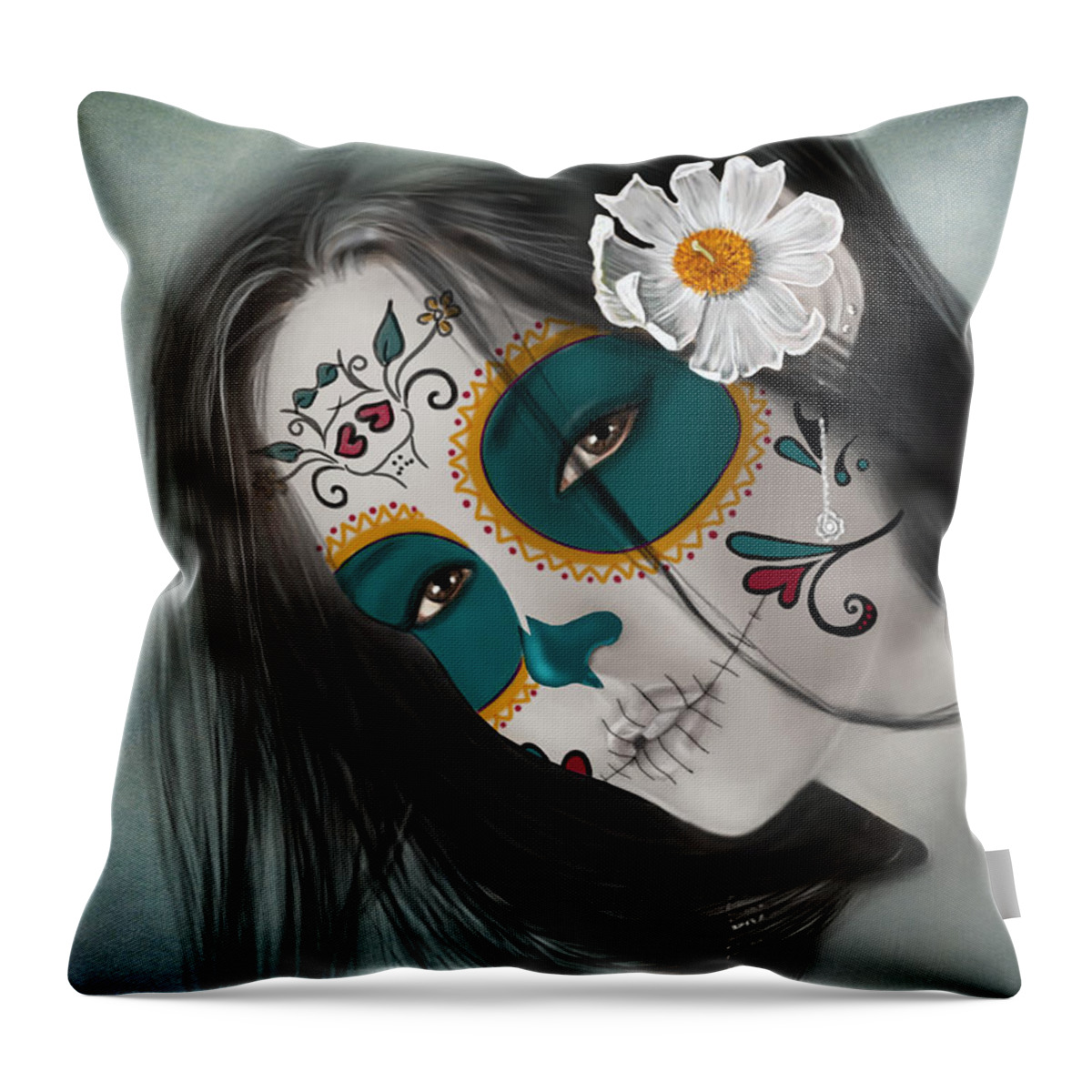 Day Throw Pillow featuring the painting Lux Inmortal Day of the Dead Sugar Skull by Maggie Terlecki