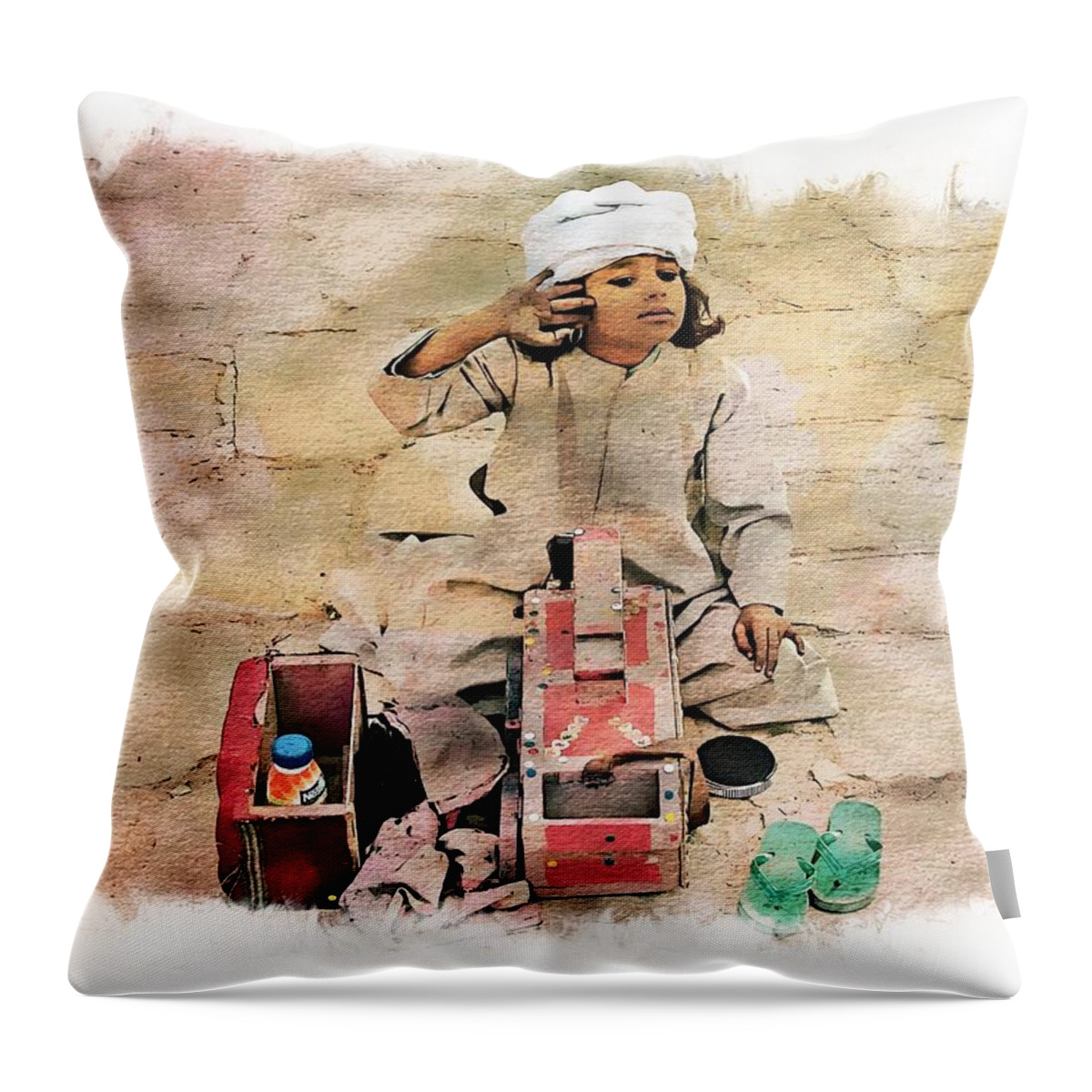 Egypt Throw Pillow featuring the photograph Luxor Shoeshine Girl by Joseph Hendrix