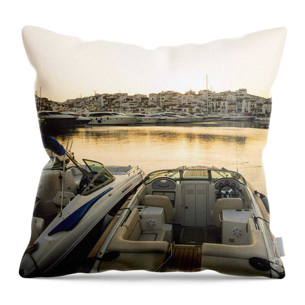 Marbella Throw Pillow featuring the digital art Luxury yachts Puerto banus by Perry Van Munster