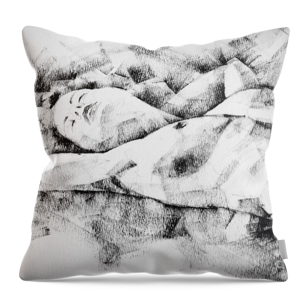 Drawing Throw Pillow featuring the drawing Lying Woman Figure Drawing by Dimitar Hristov