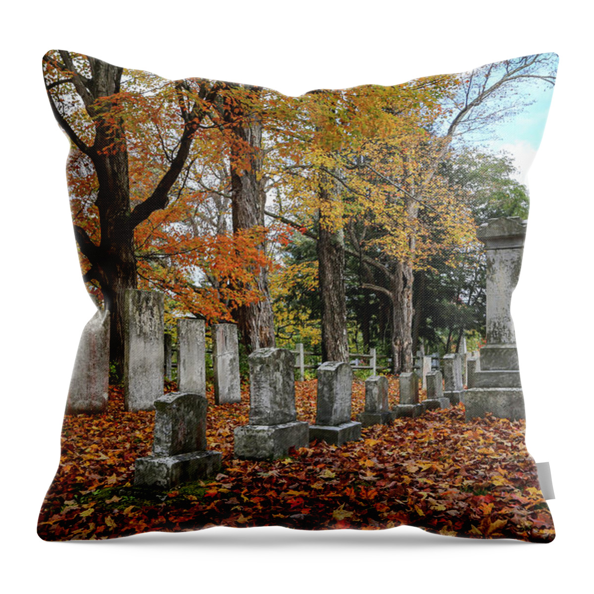Fall Throw Pillow featuring the photograph Lyme Cemetery in Fall by Kevin Craft