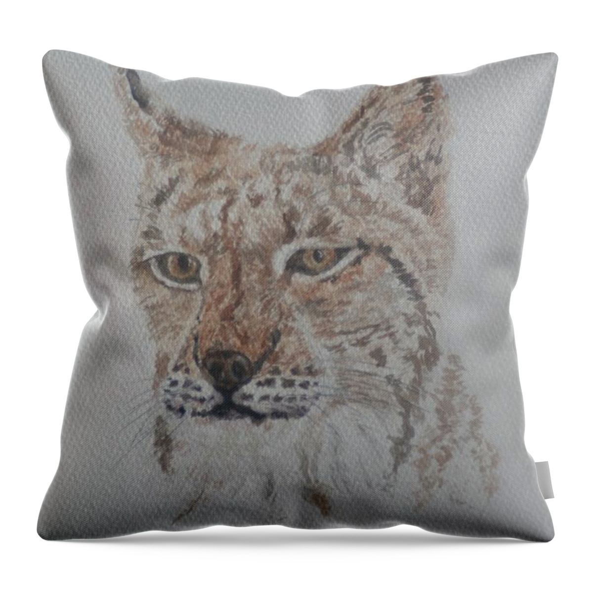 Cushion Throw Pillow featuring the painting Lynx Portrait by David Capon