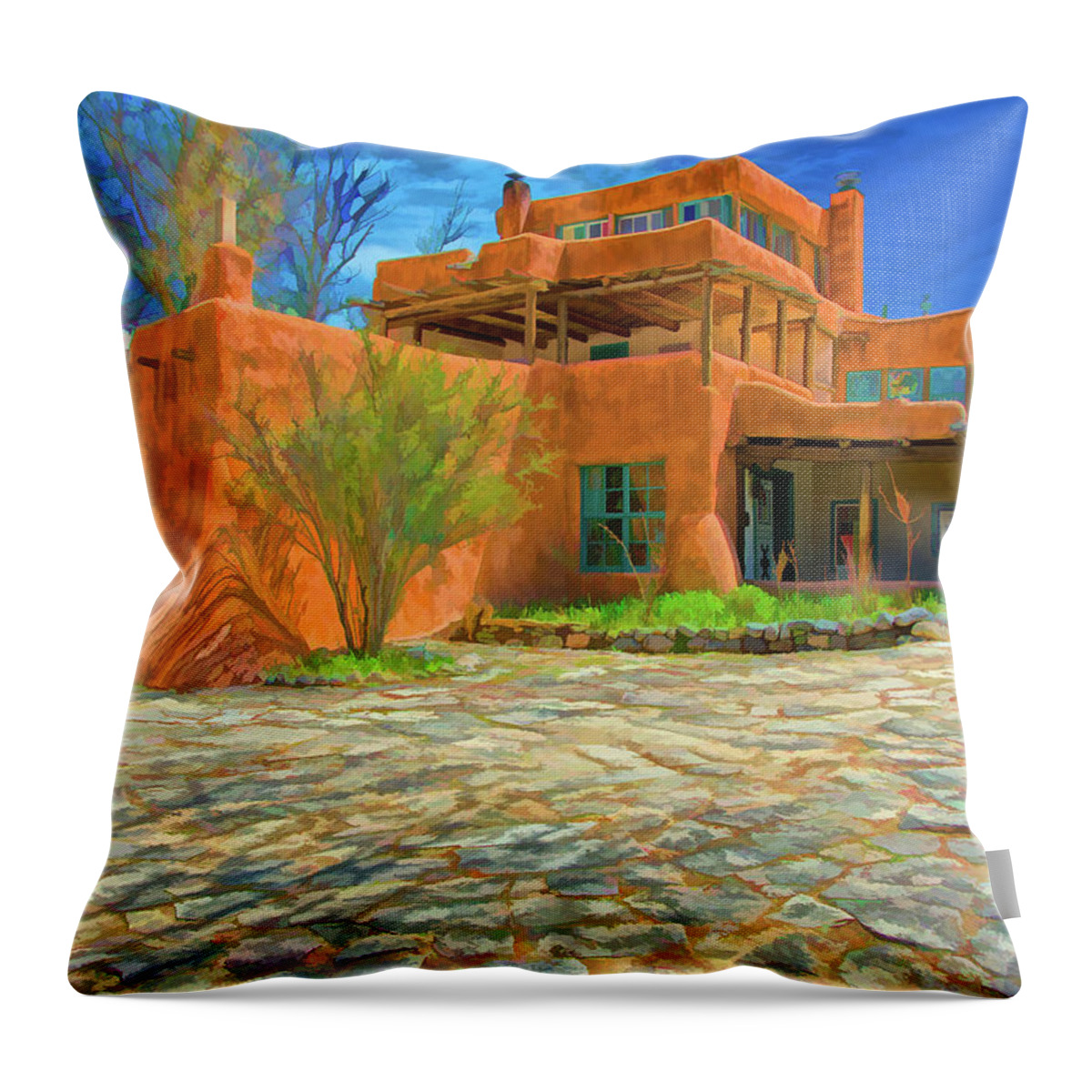 Mabel Dodge Sterne Throw Pillow featuring the digital art Mabel Dodge Luhan house as oil by Charles Muhle