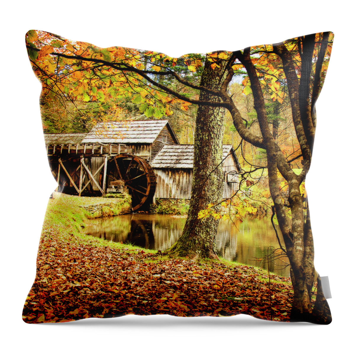 Color Throw Pillow featuring the photograph Mabry Mill -2 by Alan Hausenflock