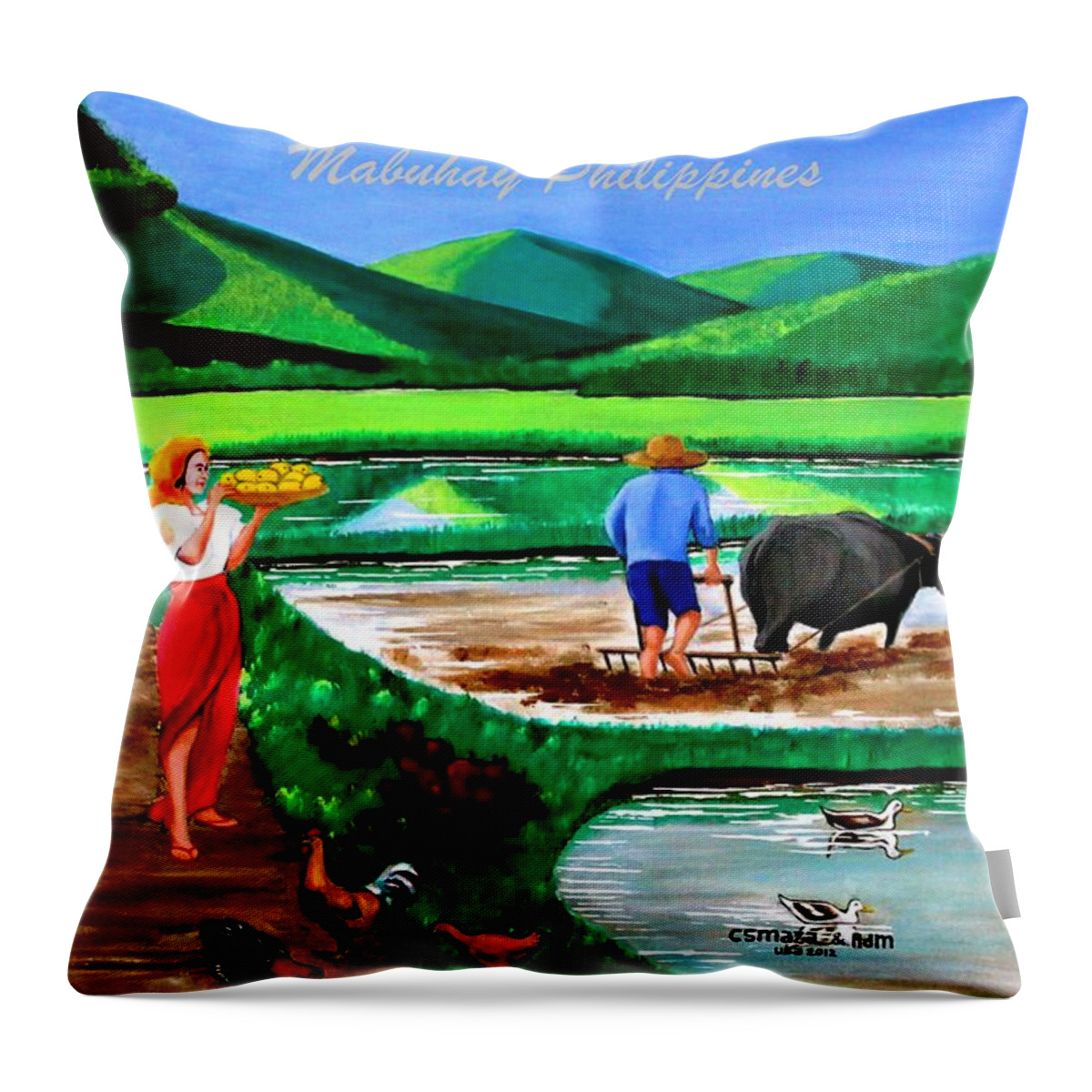 All Products Throw Pillow featuring the painting Mabuhay Philippines by Lorna Maza