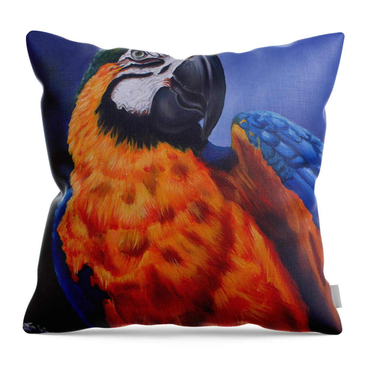 Bird Throw Pillow featuring the painting Macaw by Theresa Cangelosi