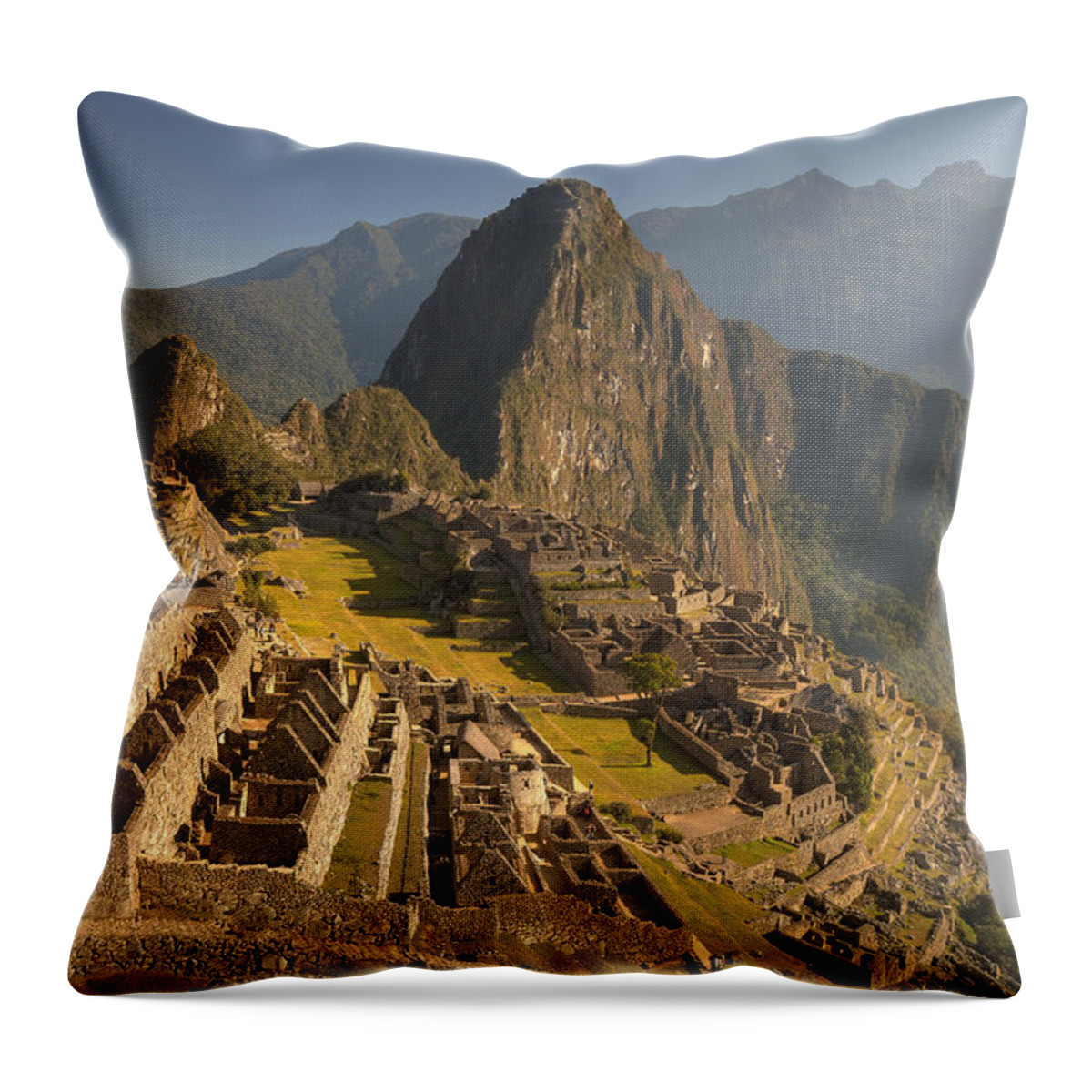 00498223 Throw Pillow featuring the photograph Machu Picchu At Dawn Near Cuzco Peru by Colin Monteath