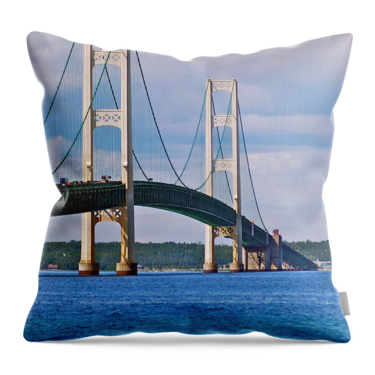 America Throw Pillow featuring the photograph Mackinac Bridge by Michael Peychich