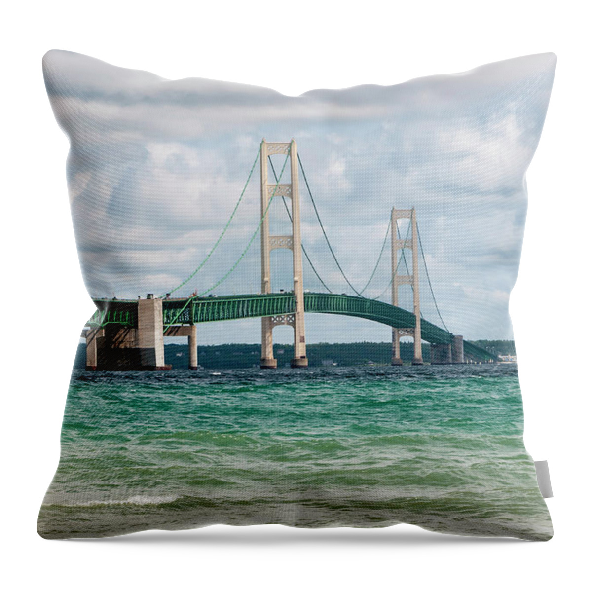 Mackinac Bridge Throw Pillow featuring the photograph Mackinac Bridge by Phyllis Taylor