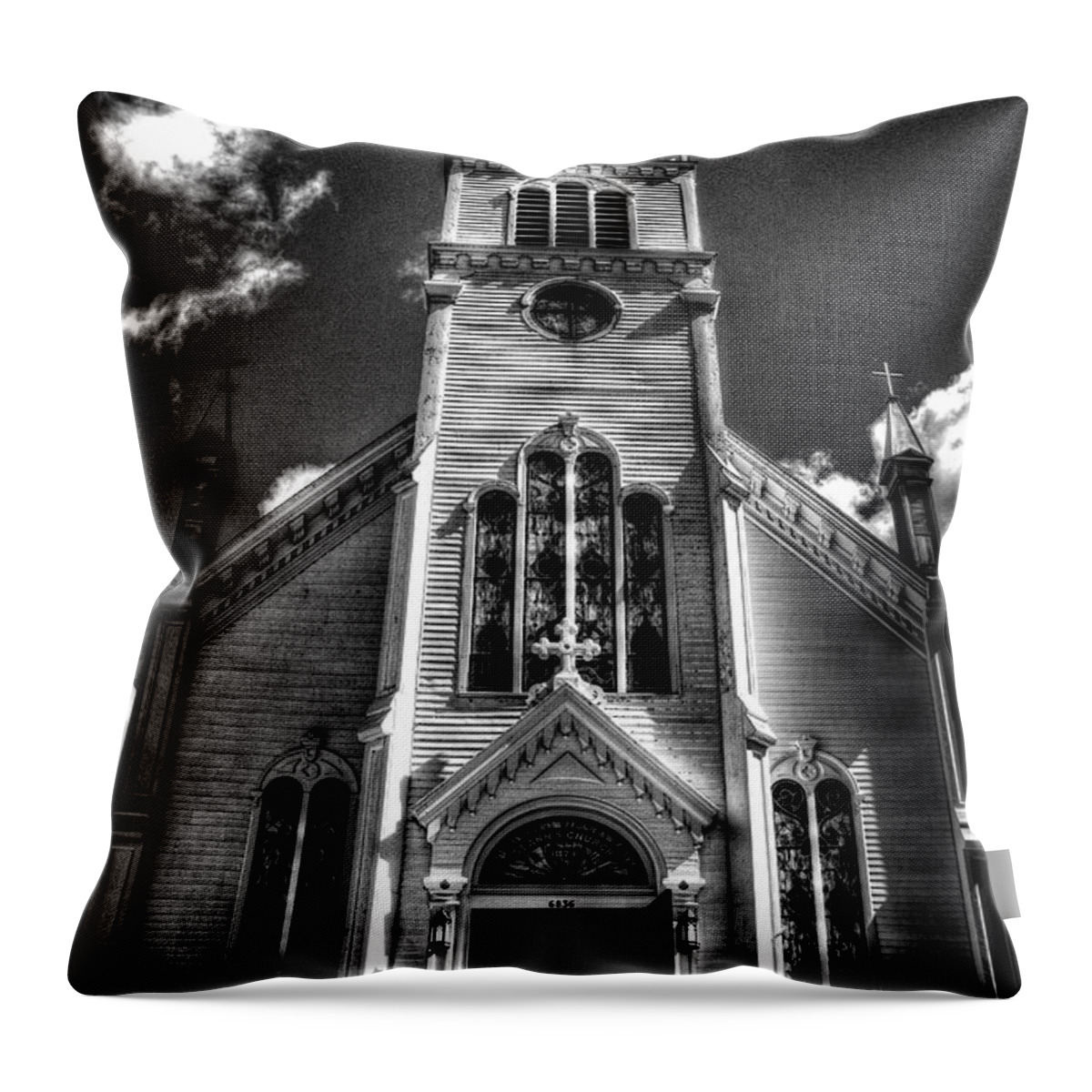 Michigan Throw Pillow featuring the photograph Mackinac Island Wooden Church by Roger Passman