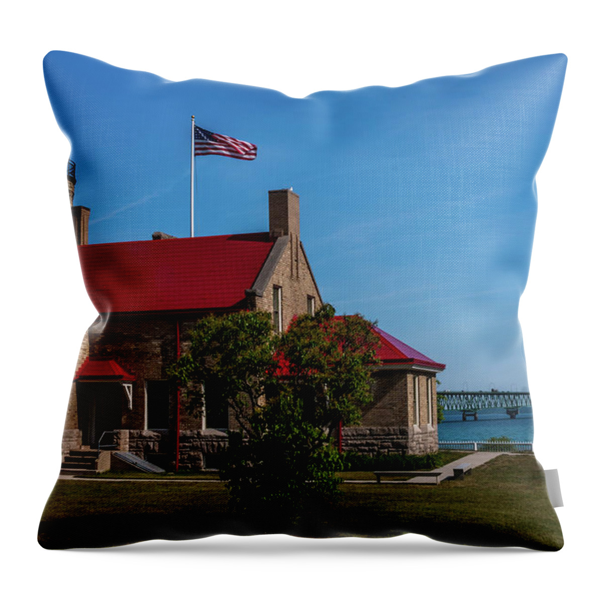 Mackinaw Lighthouse Throw Pillow featuring the photograph Mackinaw Lightshouse by Joe Holley