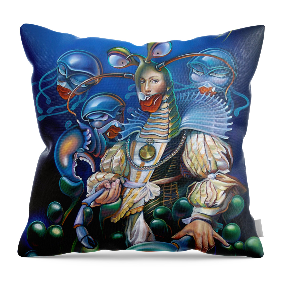 Sea Anemone Throw Pillow featuring the painting Madame Clawdia d'Bouclier from Mask of the Ancient Mariner by Patrick Anthony Pierson