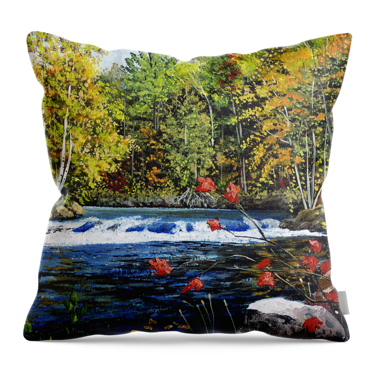 River Throw Pillow featuring the painting Madawaska River Bend by Roger Witmer