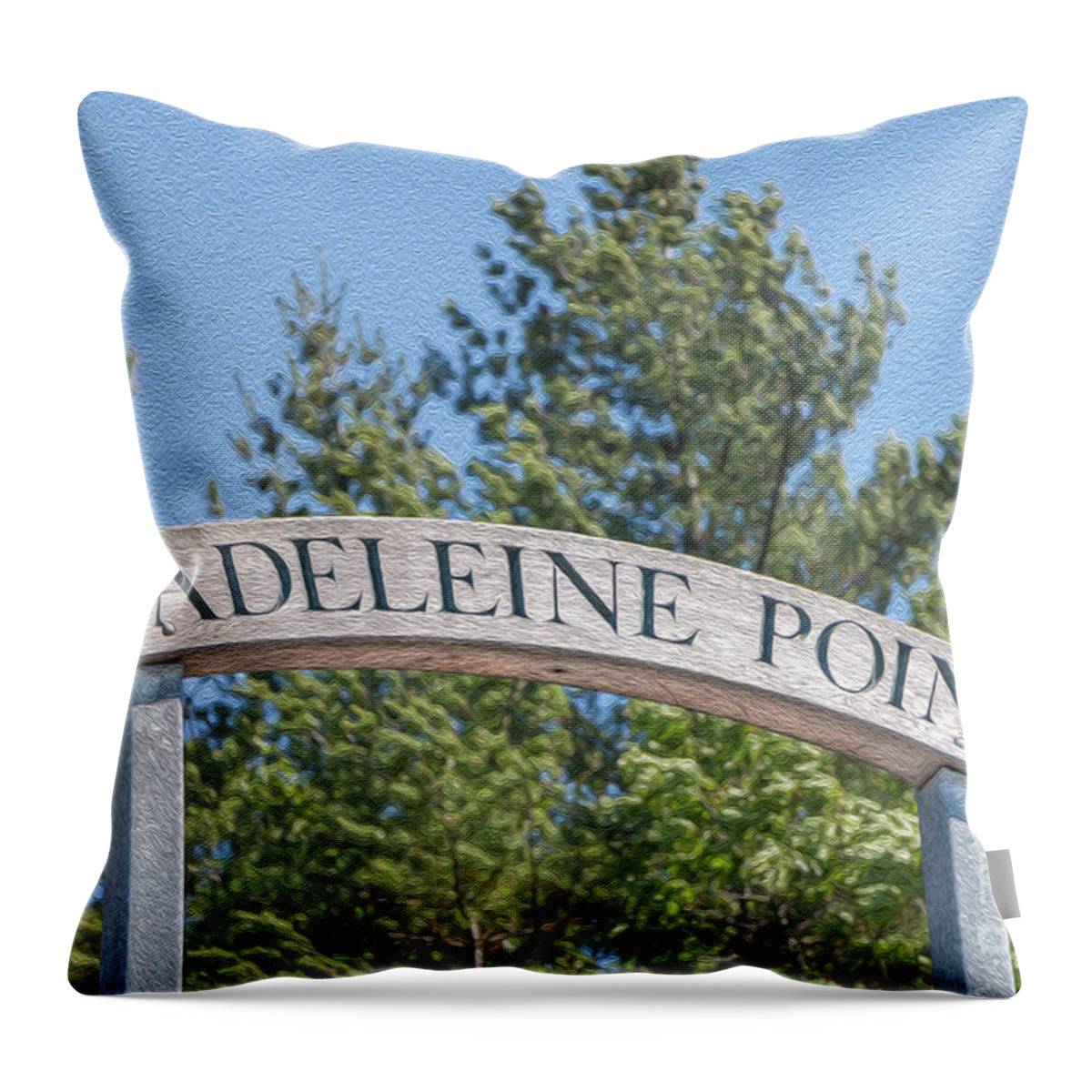 #elizabethdow Throw Pillow featuring the photograph Madeleine Point sign by Elizabeth Dow