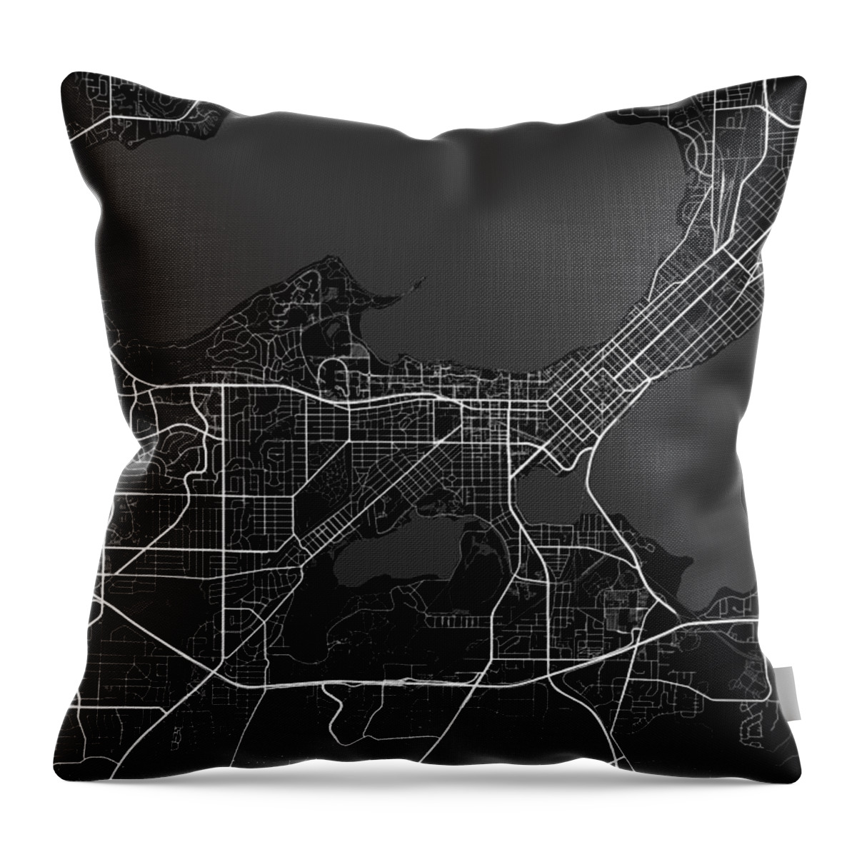 Road Map Throw Pillow featuring the digital art Madison Wisconsin USA Dark Map by Jurq Studio