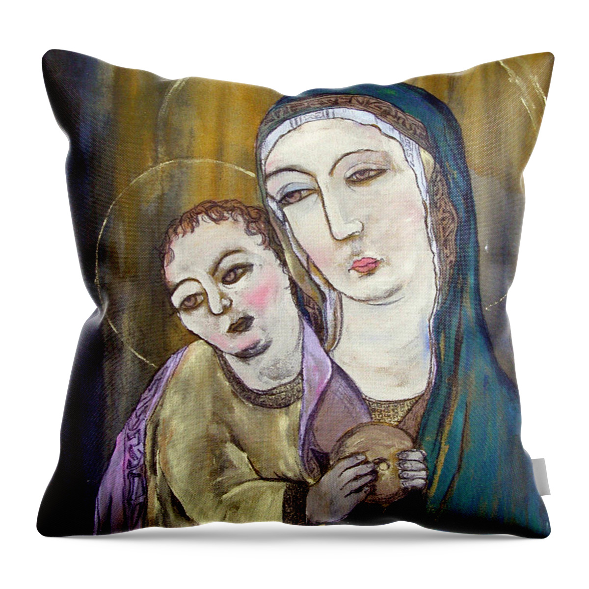 Madonna Throw Pillow featuring the painting Madonna and Child by Julie Davis