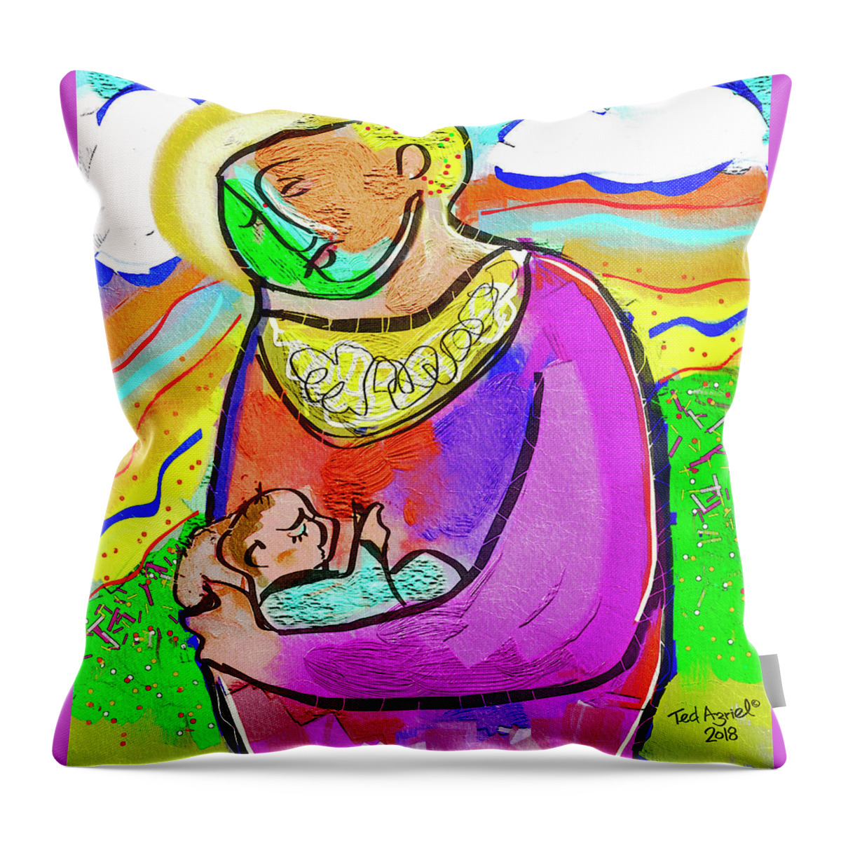 Painting Throw Pillow featuring the digital art Madonna And Child by Ted Azriel