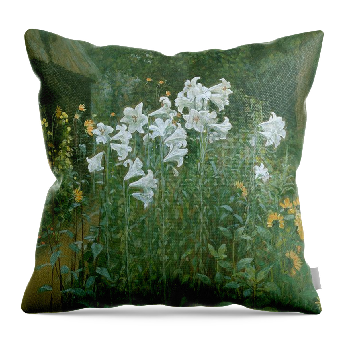 Madonna Throw Pillow featuring the painting Madonna Lilies in a Garden by Walter Crane