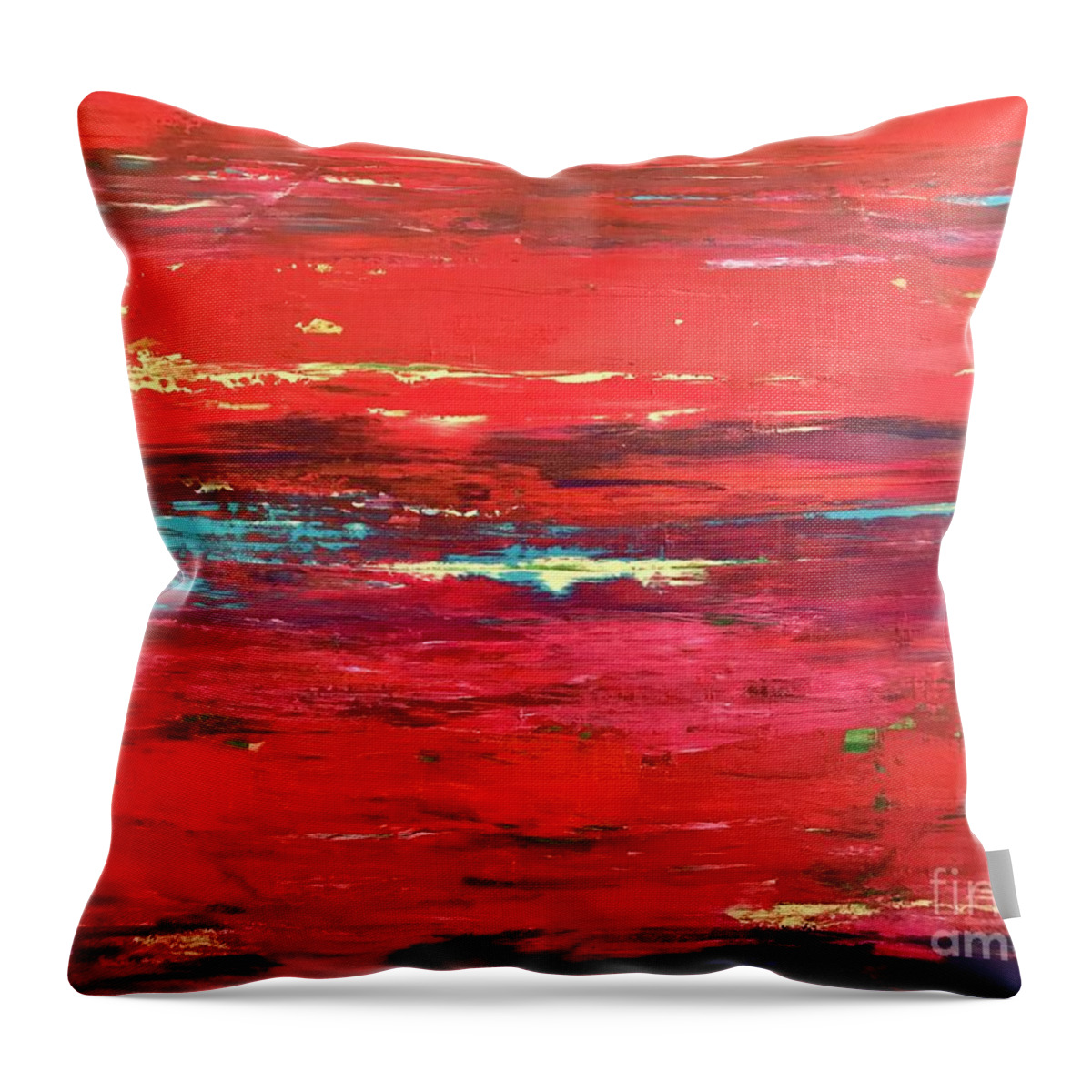 Abstract Throw Pillow featuring the painting Magenta Sunset by Sherry Harradence