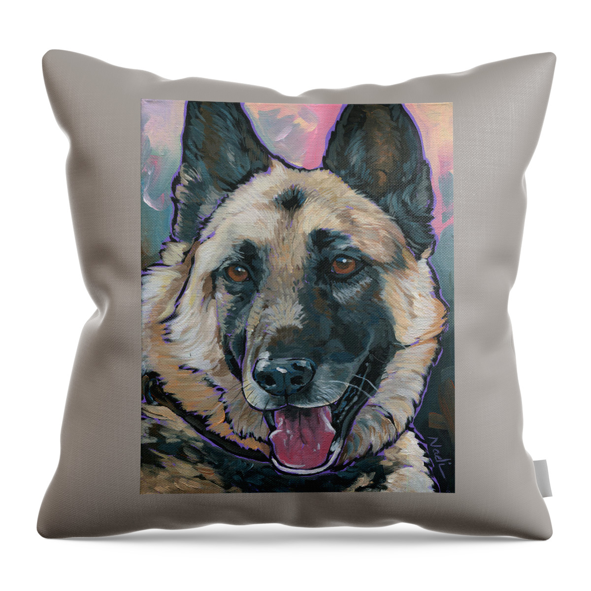 German Shepherd Dog Throw Pillow featuring the painting Maggie by Nadi Spencer