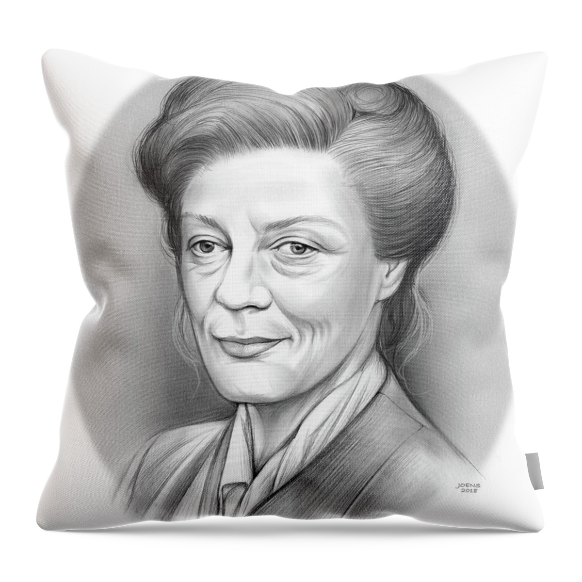 Maggie Smith Throw Pillow featuring the drawing Maggie Smith by Greg Joens