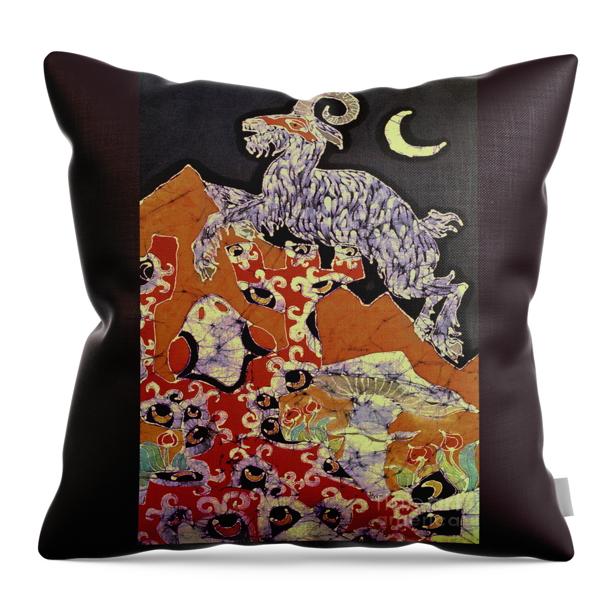 Batik Throw Pillow featuring the tapestry - textile Magic Frog with Goat by Carol Law Conklin