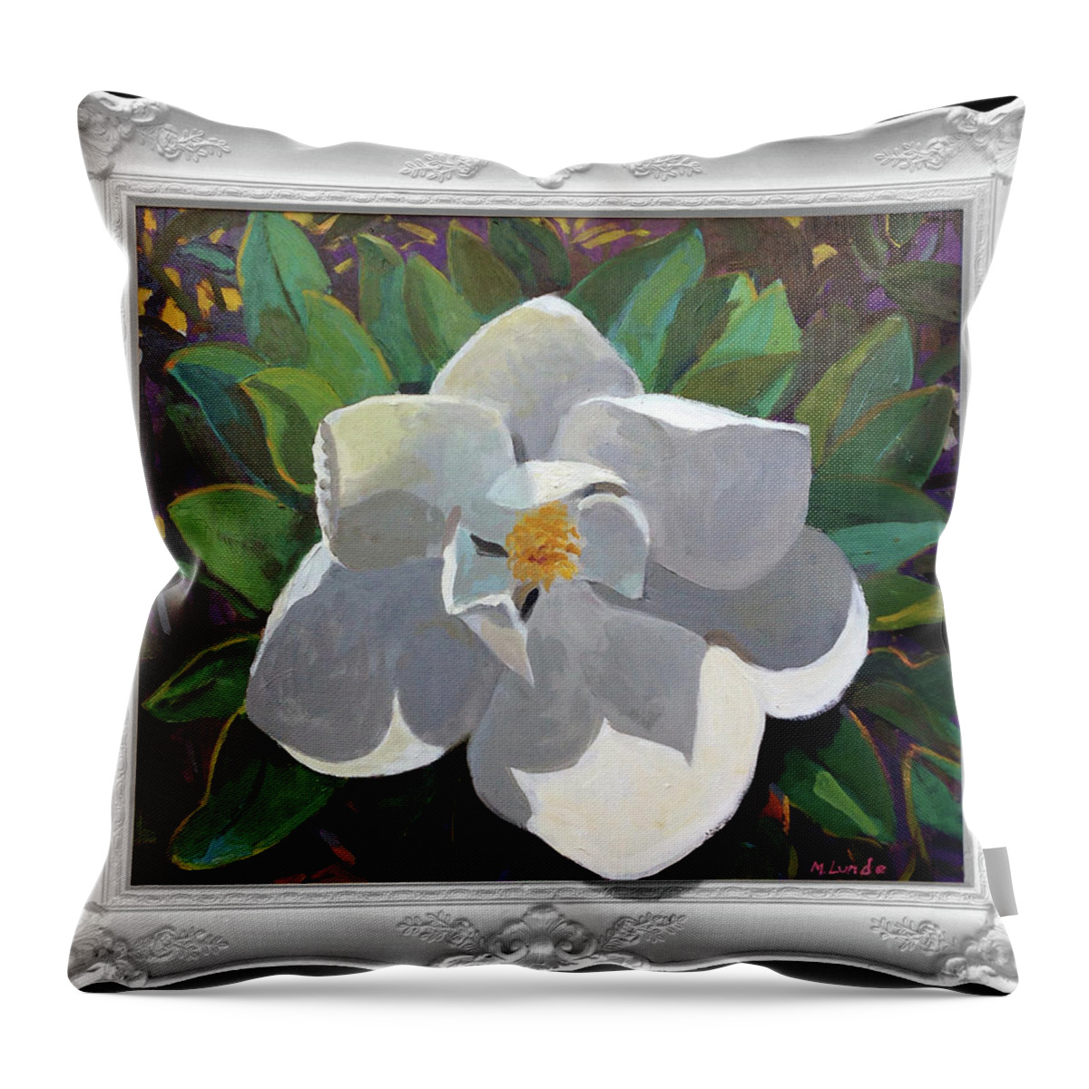Magnolia Throw Pillow featuring the painting Magic Magnolia by Mark Lunde