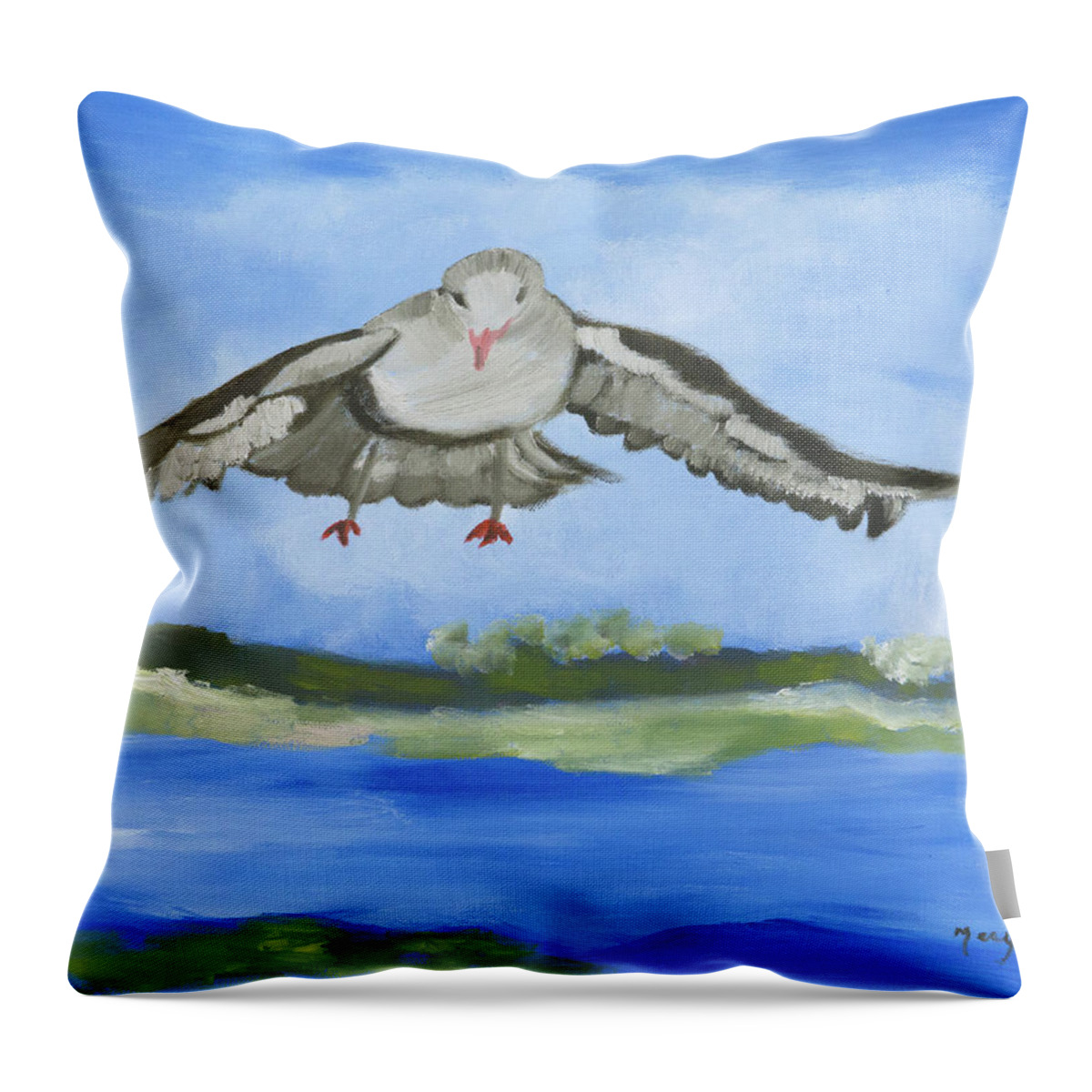Seagull Throw Pillow featuring the painting Magic by Meryl Goudey