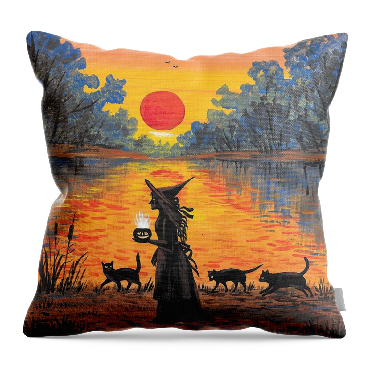 Print Throw Pillow featuring the painting Magic Of The Sunset by Margaryta Yermolayeva