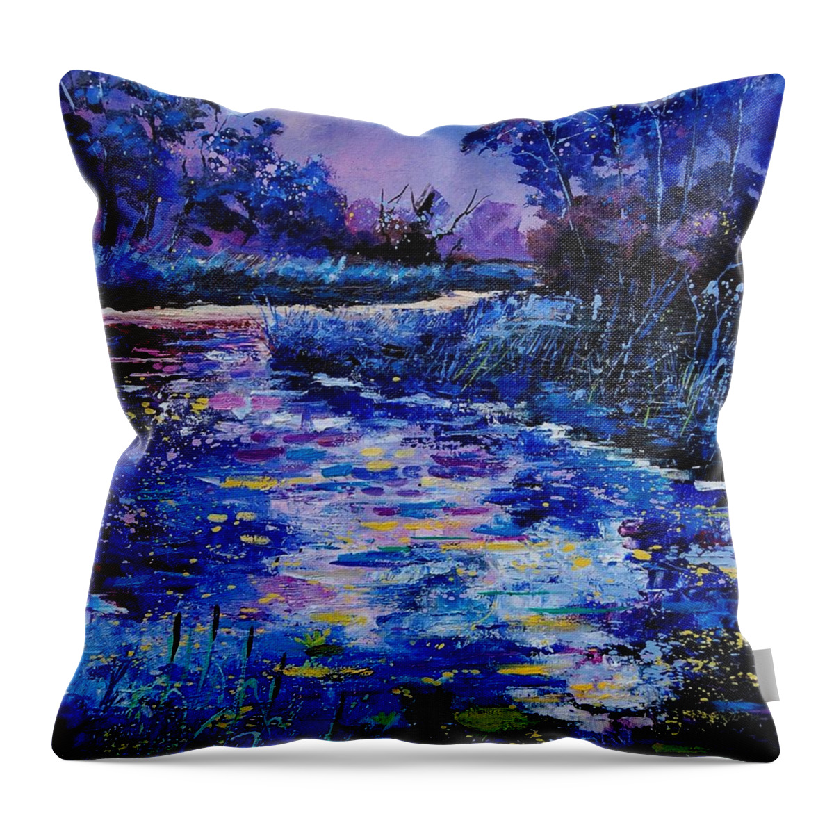 River Throw Pillow featuring the painting Magic Pond by Pol Ledent