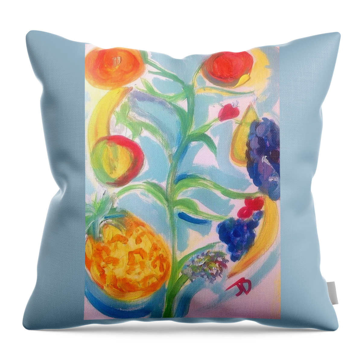 Tree Throw Pillow featuring the painting Magical fruits of life tree by Judith Desrosiers