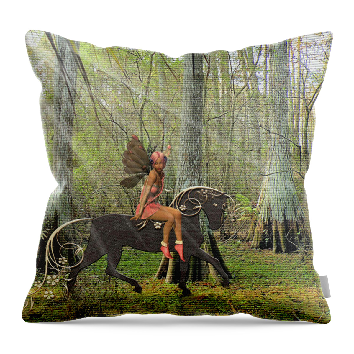 Woods Throw Pillow featuring the mixed media Magical Woods by Rosalie Scanlon