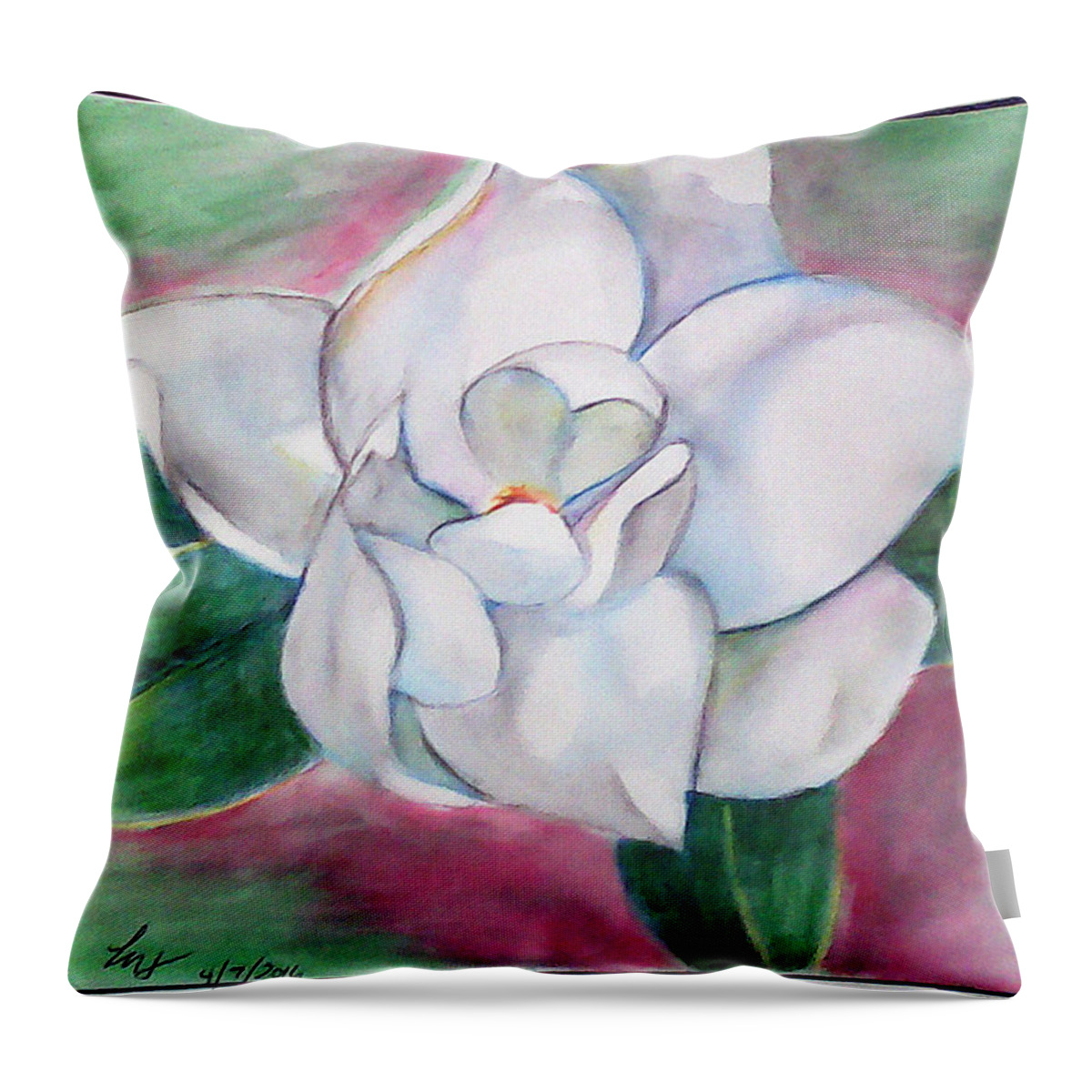 Magnolia Throw Pillow featuring the painting Magnolia 2 by Loretta Nash