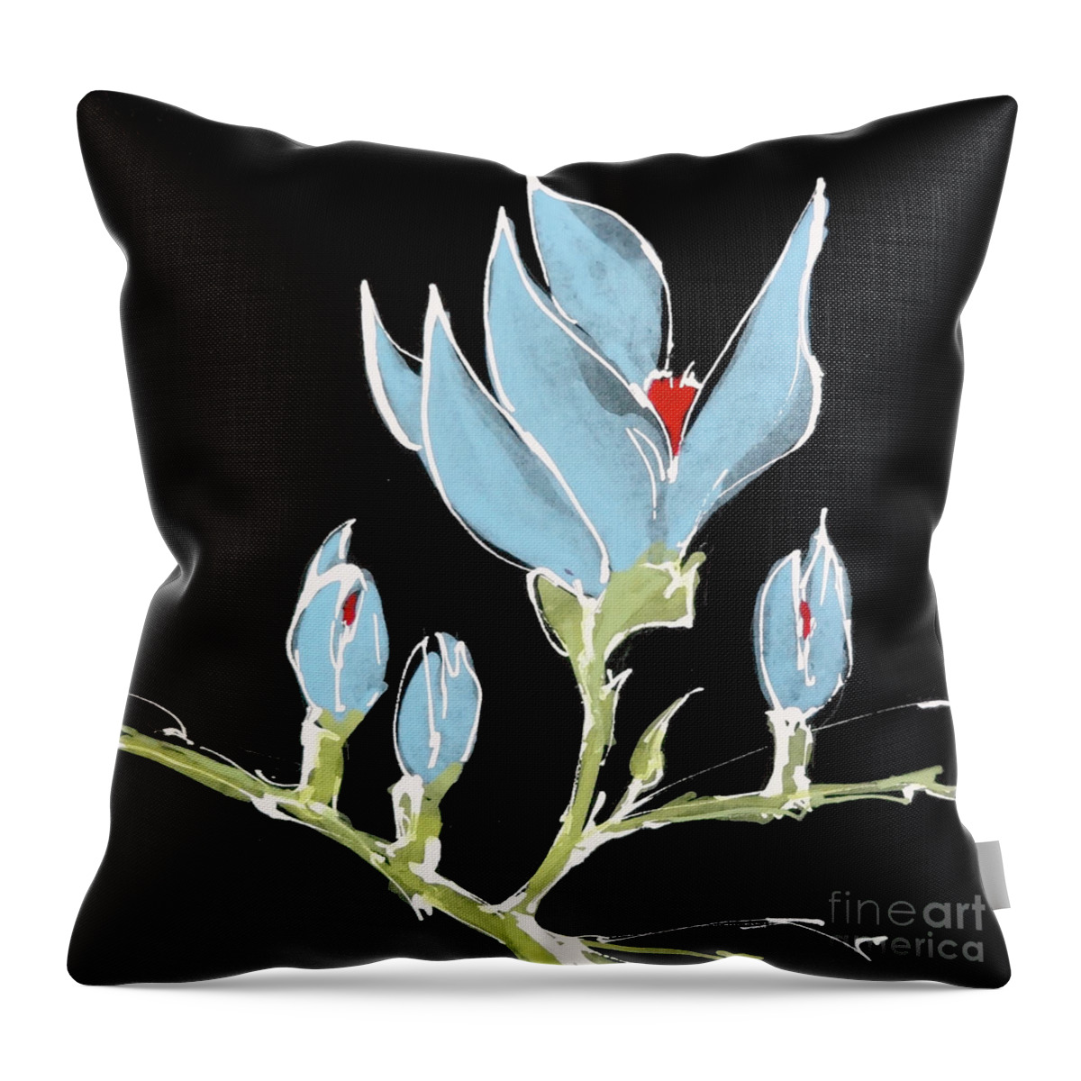 Original Watercolors Throw Pillow featuring the painting Magnolia-Blue by Chris Paschke