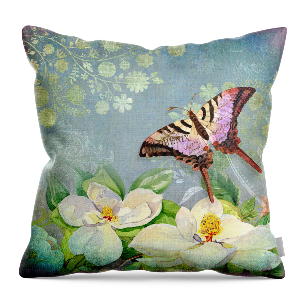 Magnolia Flowers Throw Pillow featuring the painting Magnolia Dreams by Audrey Jeanne Roberts