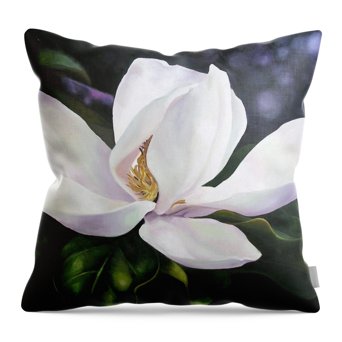 Flower Throw Pillow featuring the painting Magnolia Flower by Chris Hobel