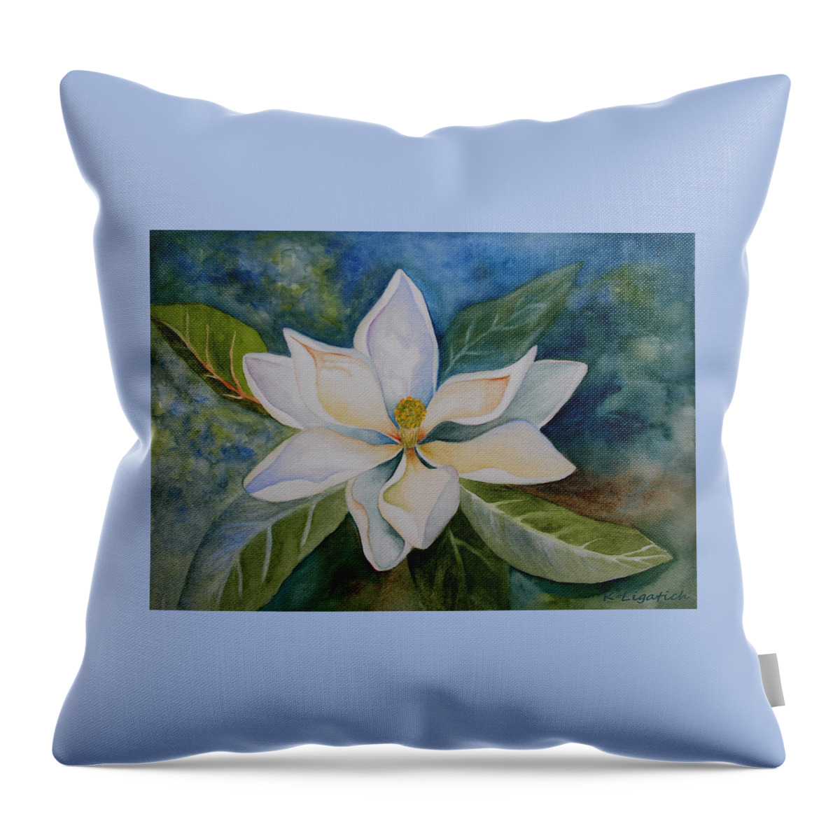 Magnolia Throw Pillow featuring the painting Magnolia by Kerri Ligatich