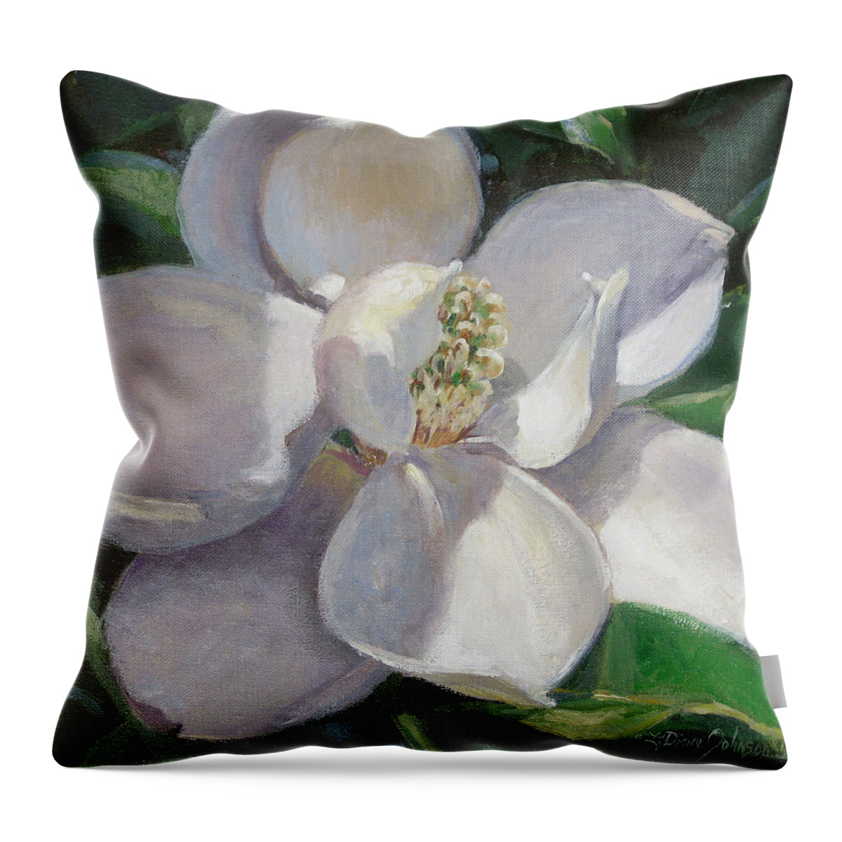Magnolia Throw Pillow featuring the painting Magnolia by L Diane Johnson