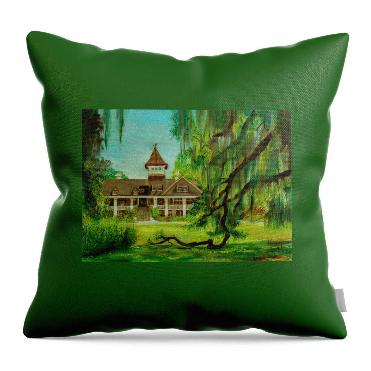 Spanish Moss Throw Pillow featuring the painting Magnolia Plantation by Kathy Knopp