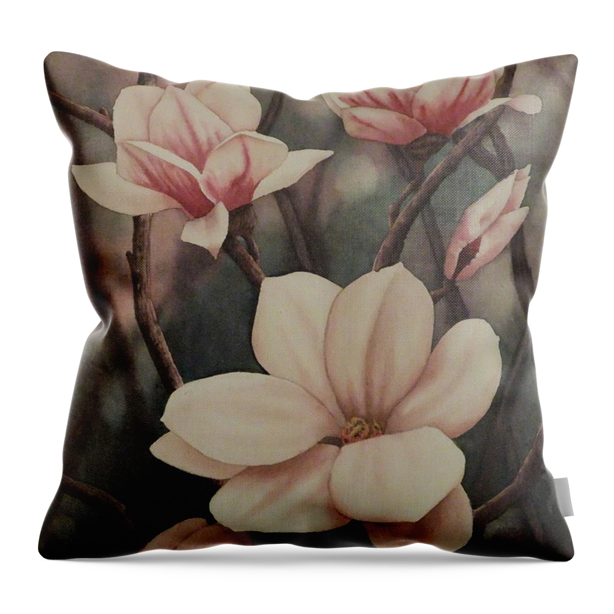 Watercolor Throw Pillow featuring the painting Magnolia Serenade by Karen Richardson