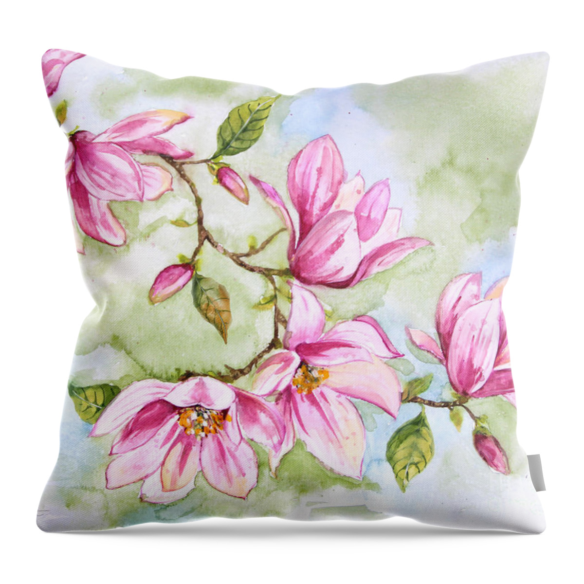 Magnolia Throw Pillow featuring the painting Magnolias-JP3876 by Jean Plout