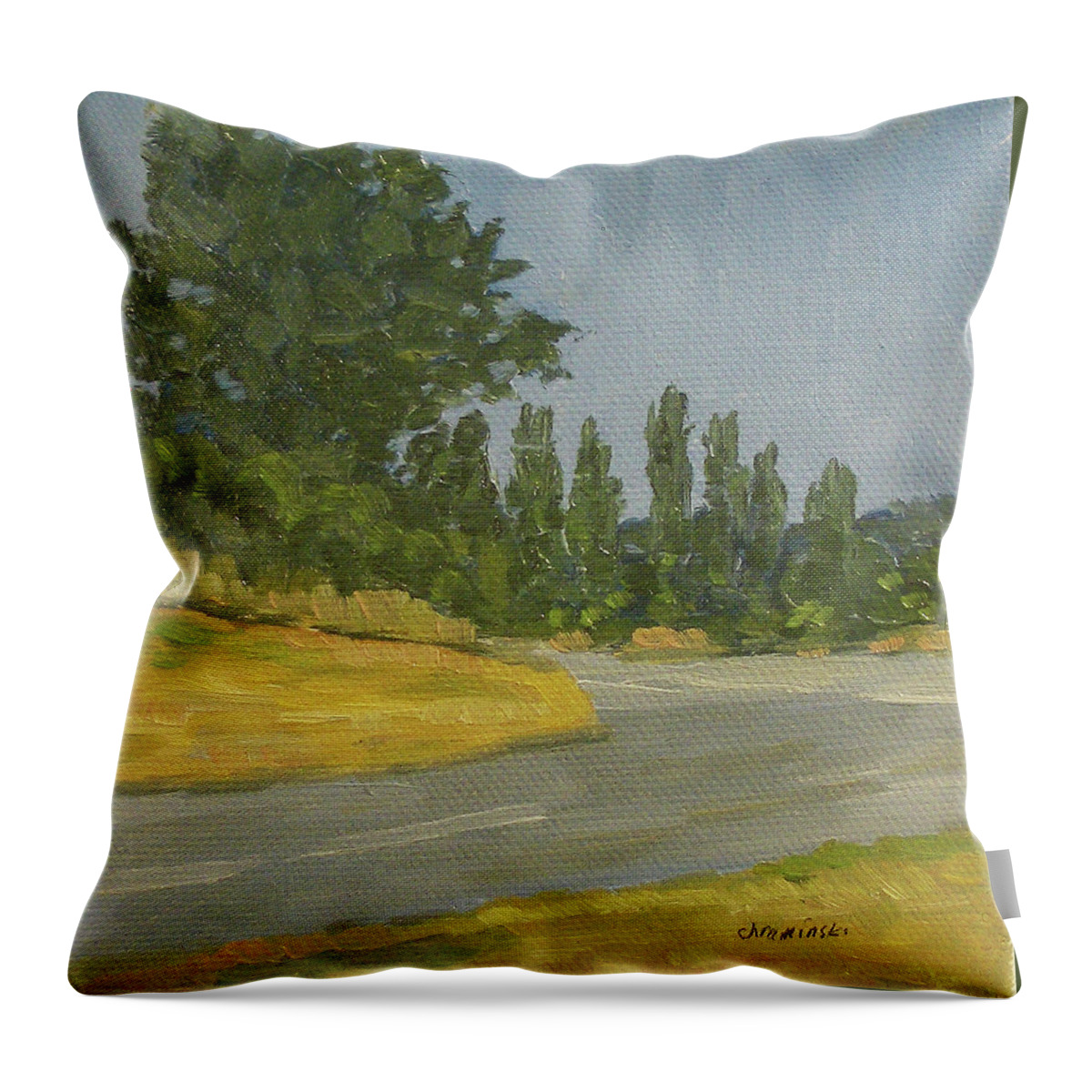 Landscape Throw Pillow featuring the painting Magnuson Park path by Stan Chraminski