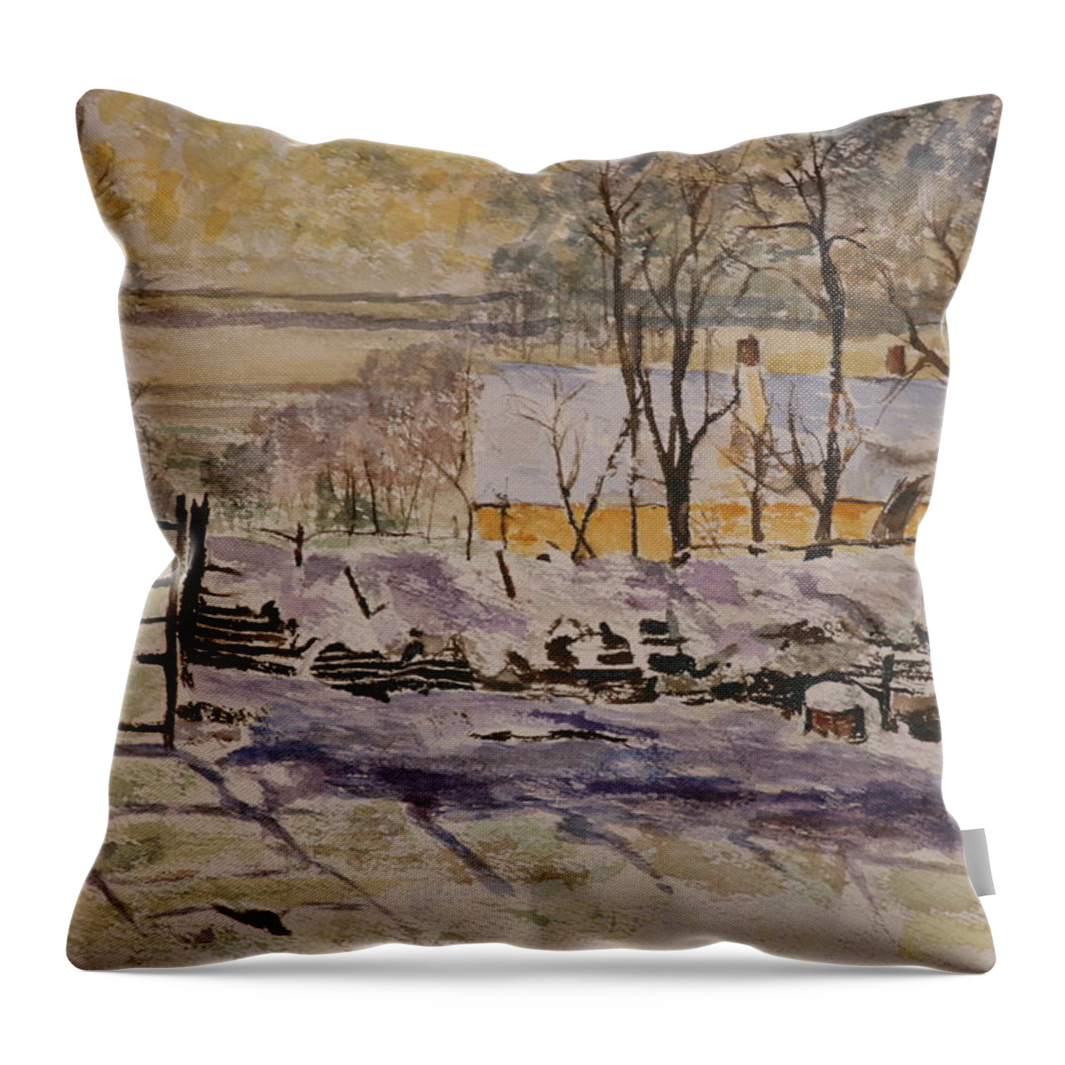 Masters Throw Pillow featuring the painting Magpie after Claude Monet by Betty-Anne McDonald