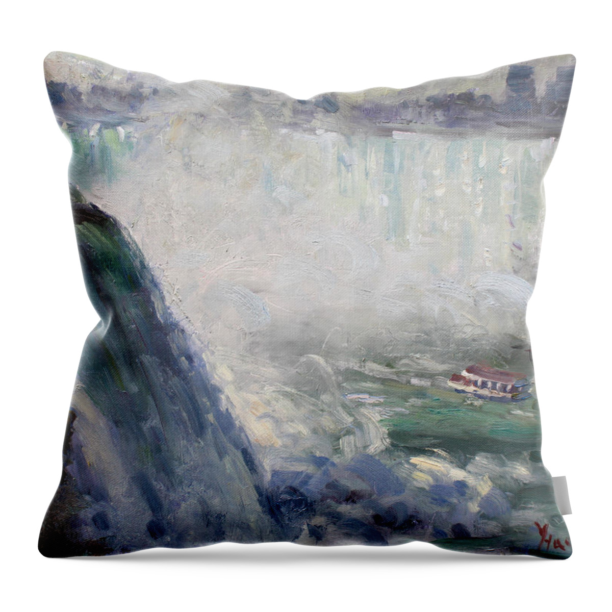 Maid Of The Mist Throw Pillow featuring the painting Maid of the Mist by Ylli Haruni