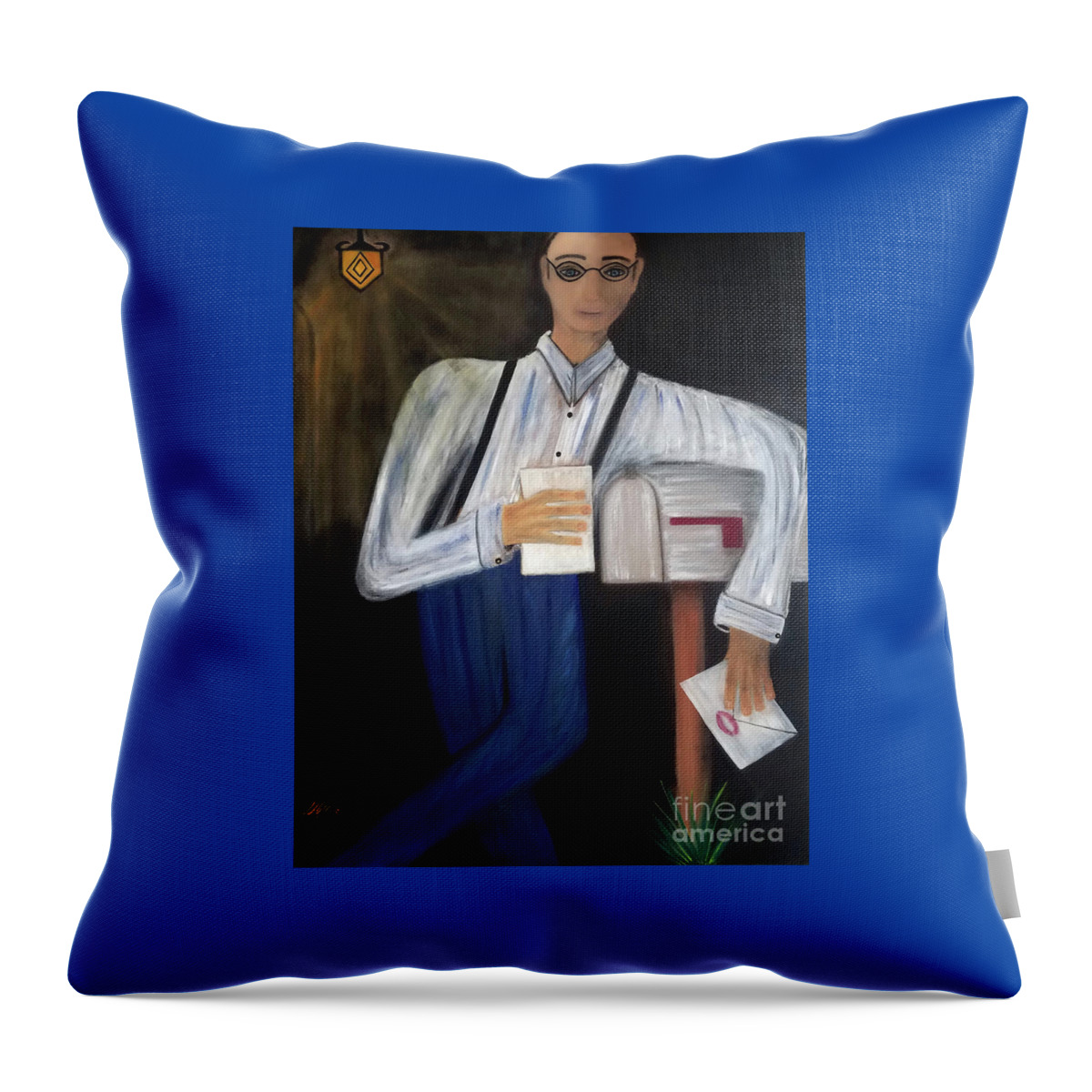 Mailbox Throw Pillow featuring the painting Mailbox Man Lessons In Love by Artist Linda Marie